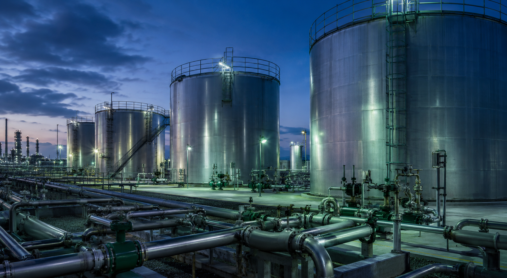 Industrial storage tanks and plant piping